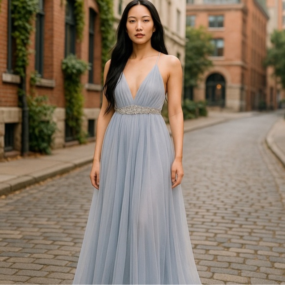 CEREMONY By Joanna August Gray Plunge Gown for Brides